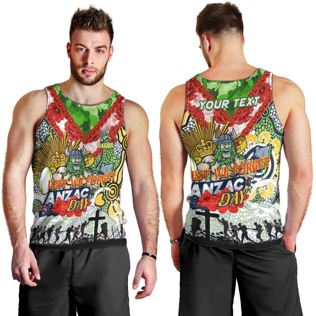 Personalised Raiders ANZAC Day Men Tank Top Aboriginal Rising Sun
