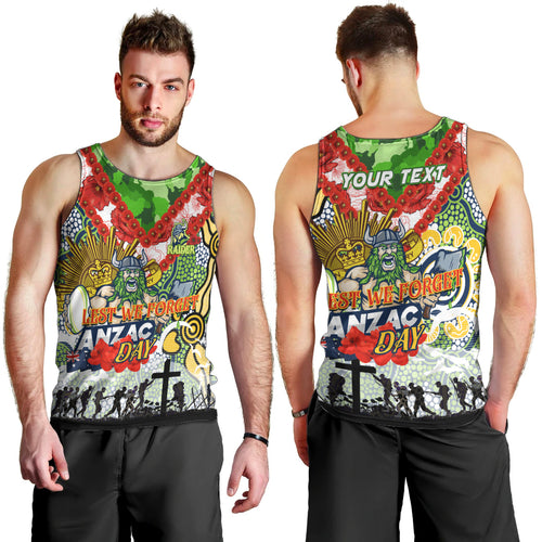 Personalised Raiders ANZAC Day Men Tank Top Aboriginal Rising Sun