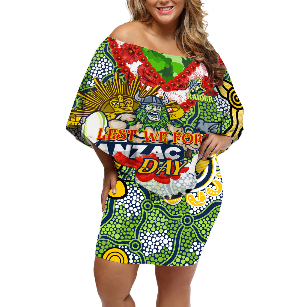 Personalised Raiders ANZAC Day Off Shoulder Short Dress Aboriginal Rising Sun