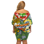 Personalised Raiders ANZAC Day Off Shoulder Short Dress Aboriginal Rising Sun
