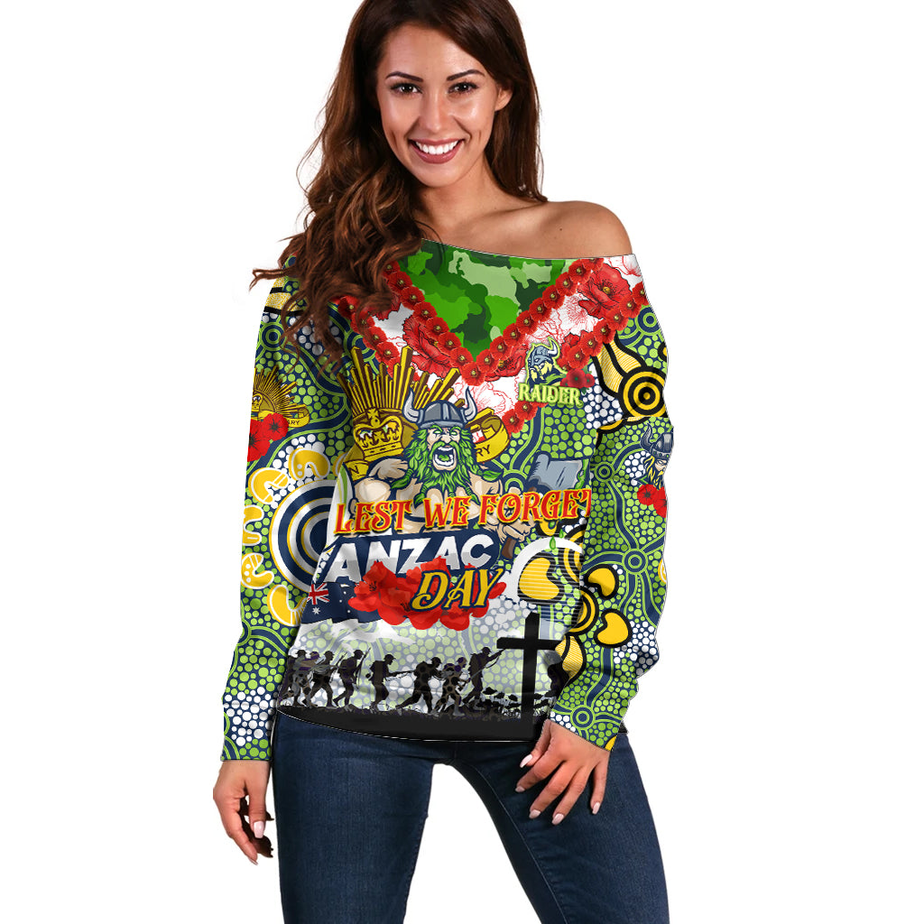 Personalised Raiders ANZAC Day Off Shoulder Sweater Aboriginal Rising Sun