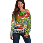 Personalised Raiders ANZAC Day Off Shoulder Sweater Aboriginal Rising Sun