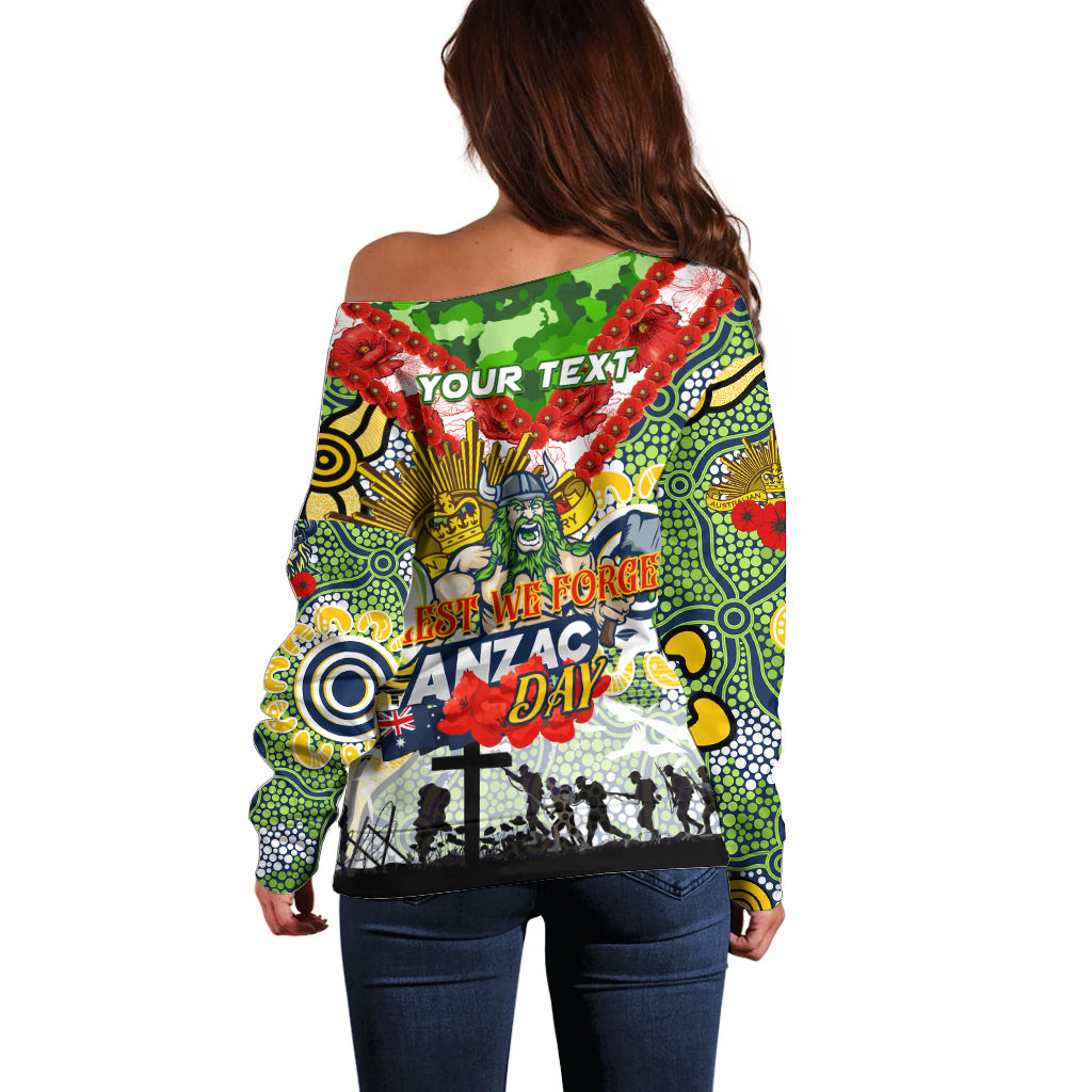 Personalised Raiders ANZAC Day Off Shoulder Sweater Aboriginal Rising Sun