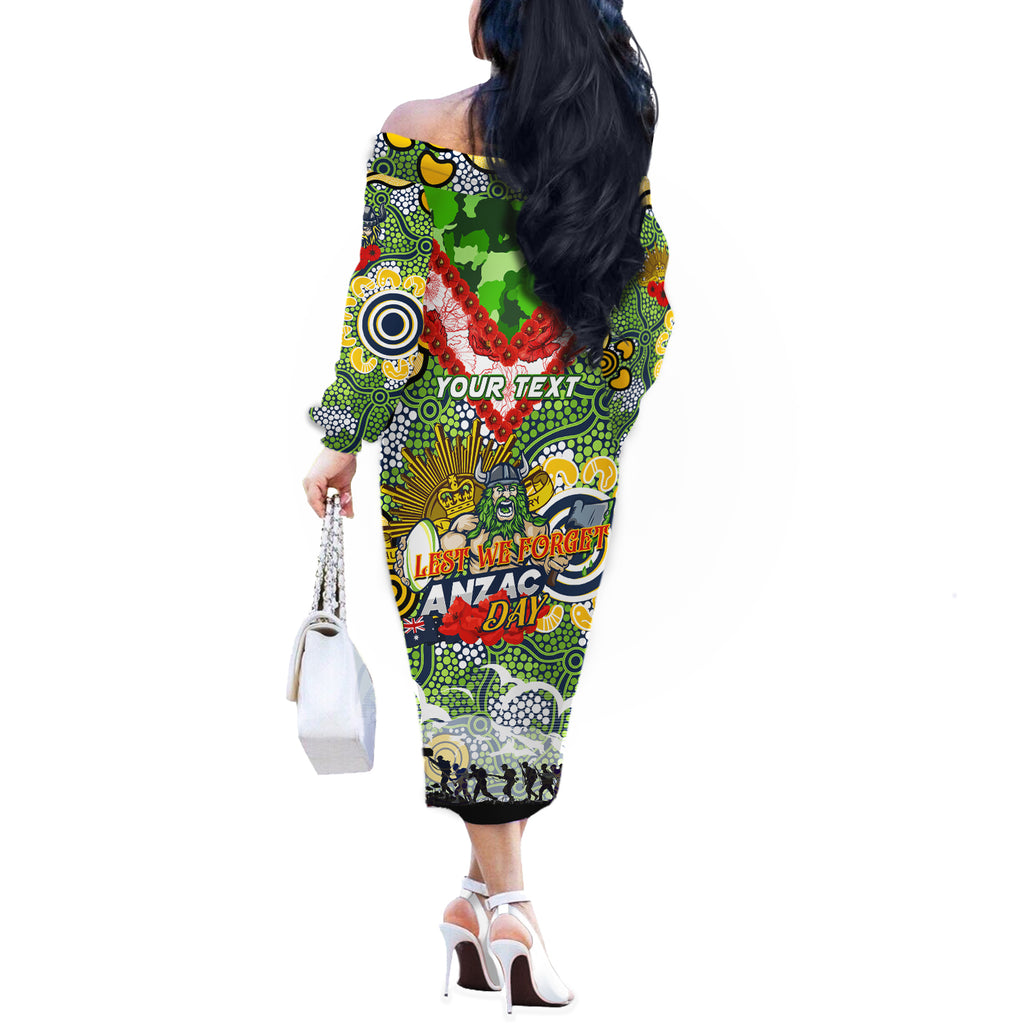 Personalised Raiders ANZAC Day Off The Shoulder Long Sleeve Dress Aboriginal Rising Sun