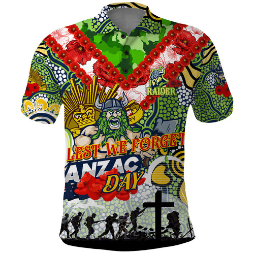 Personalised Raiders ANZAC Day Polo Shirt Aboriginal Rising Sun