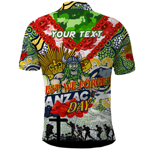 Personalised Raiders ANZAC Day Polo Shirt Aboriginal Rising Sun