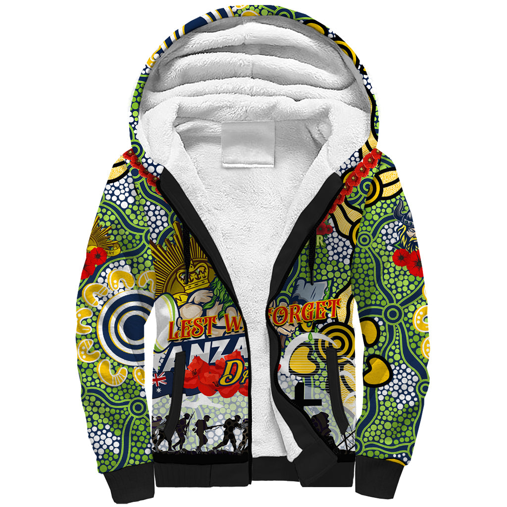 Personalised Raiders ANZAC Day Sherpa Hoodie Aboriginal Rising Sun
