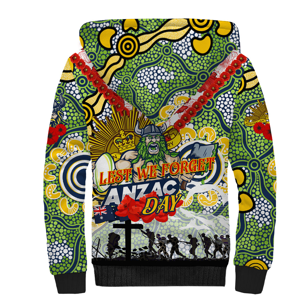 Personalised Raiders ANZAC Day Sherpa Hoodie Aboriginal Rising Sun