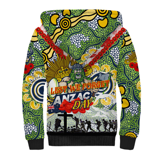 Personalised Raiders ANZAC Day Sherpa Hoodie Aboriginal Rising Sun