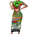 Personalised Raiders ANZAC Day Short Sleeve Bodycon Dress Aboriginal Rising Sun