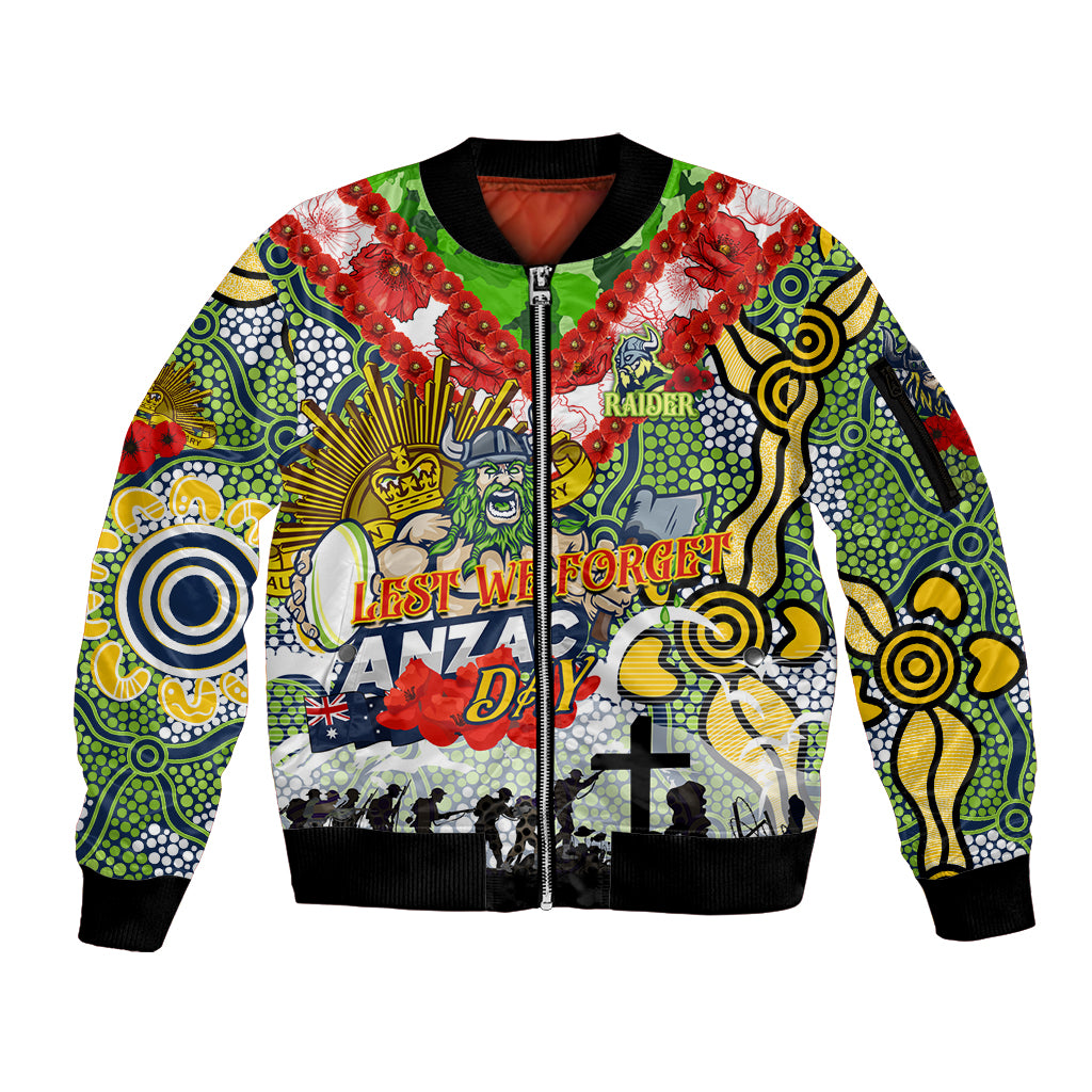 Personalised Raiders ANZAC Day Sleeve Zip Bomber Jacket Aboriginal Rising Sun