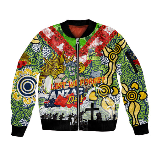 Personalised Raiders ANZAC Day Sleeve Zip Bomber Jacket Aboriginal Rising Sun