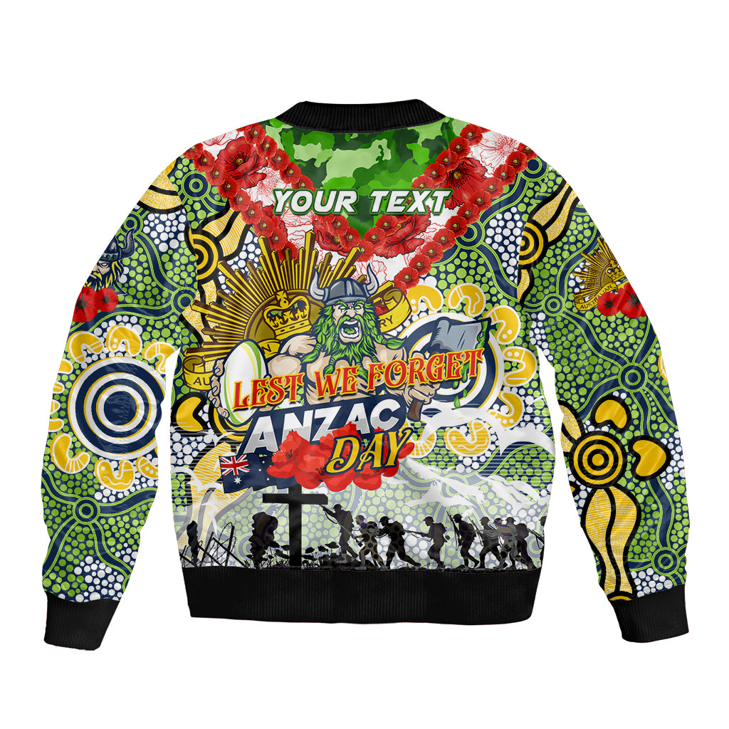 Personalised Raiders ANZAC Day Sleeve Zip Bomber Jacket Aboriginal Rising Sun