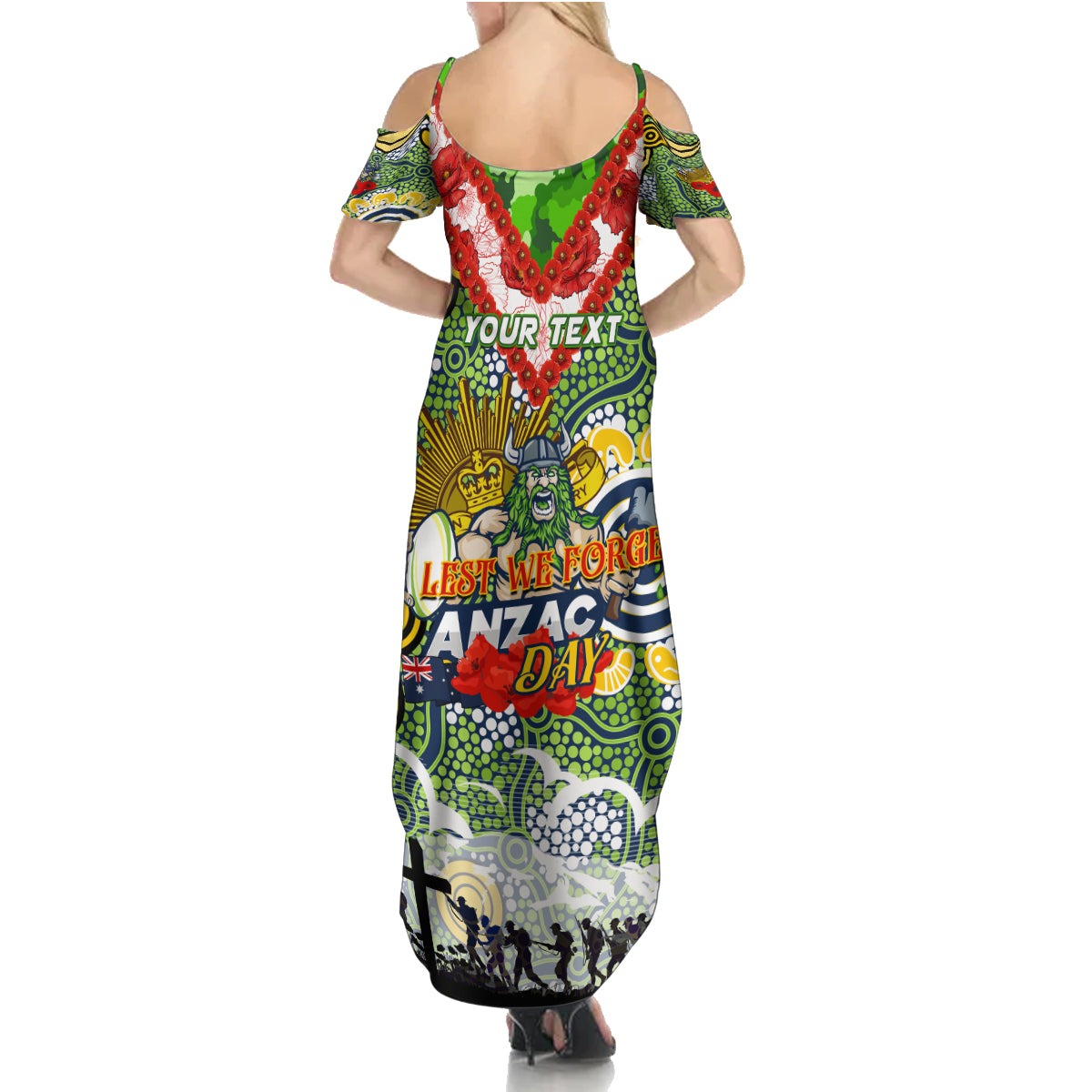 Personalised Raiders ANZAC Day Summer Maxi Dress Aboriginal Rising Sun