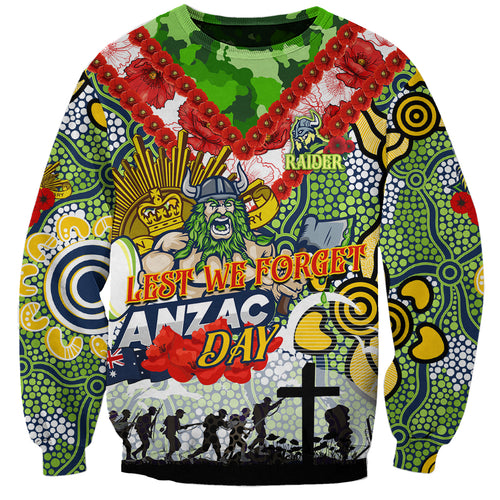 Personalised Raiders ANZAC Day Sweatshirt Aboriginal Rising Sun