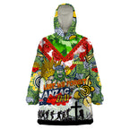 Personalised Raiders ANZAC Day Wearable Blanket Hoodie Aboriginal Rising Sun