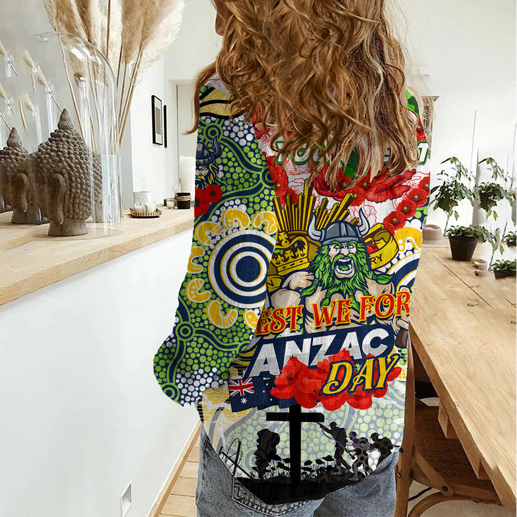 Personalised Raiders ANZAC Day Women Casual Shirt Aboriginal Rising Sun