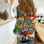 Personalised Raiders ANZAC Day Women Casual Shirt Aboriginal Rising Sun