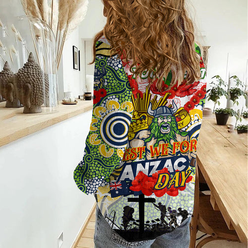 Personalised Raiders ANZAC Day Women Casual Shirt Aboriginal Rising Sun
