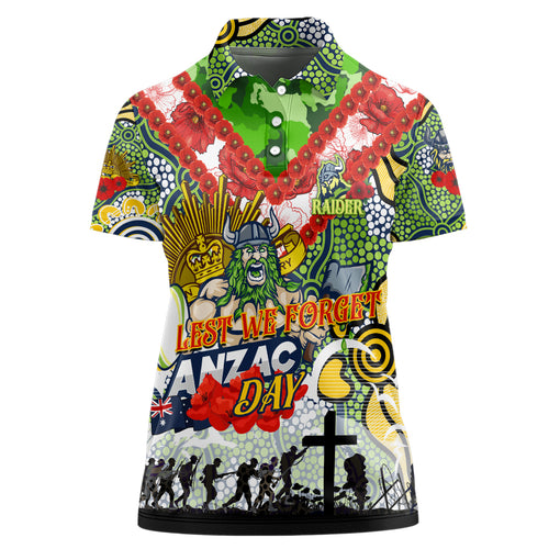 Personalised Raiders ANZAC Day Women Polo Shirt Aboriginal Rising Sun