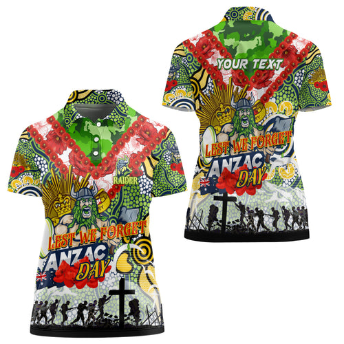 Personalised Raiders ANZAC Day Women Polo Shirt Aboriginal Rising Sun