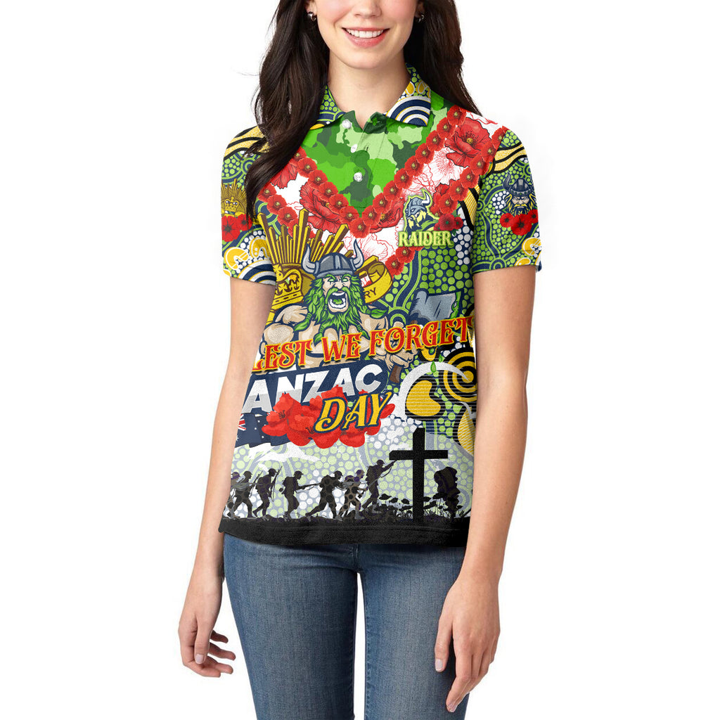 Personalised Raiders ANZAC Day Women Polo Shirt Aboriginal Rising Sun