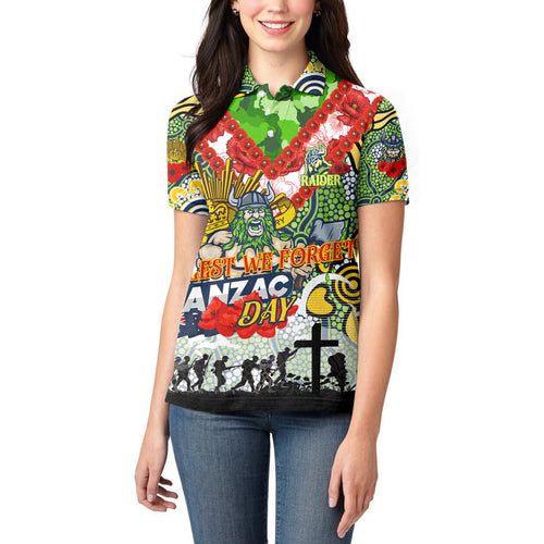 Personalised Raiders ANZAC Day Women Polo Shirt Aboriginal Rising Sun