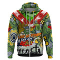 Personalised Raiders ANZAC Day Zip Hoodie Aboriginal Rising Sun