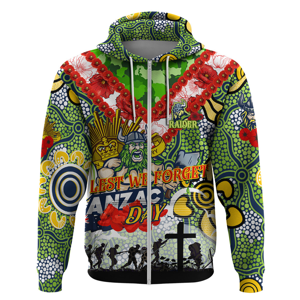 Personalised Raiders ANZAC Day Zip Hoodie Aboriginal Rising Sun
