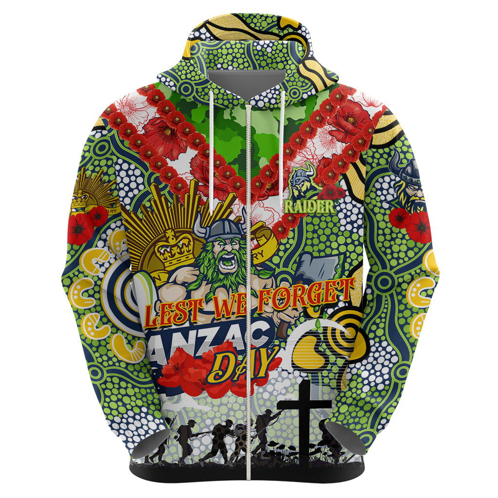 Personalised Raiders ANZAC Day Zip Hoodie Aboriginal Rising Sun