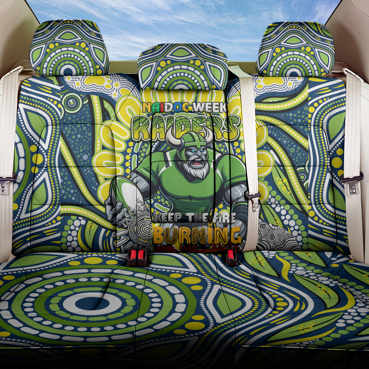 Custom NAIDOC Week 2024 Raiders Back Car Seat Cover Mascot Rugby DT02