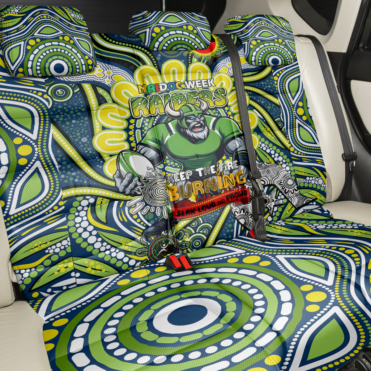 Custom NAIDOC Week 2024 Raiders Back Car Seat Cover Mascot Rugby DT02