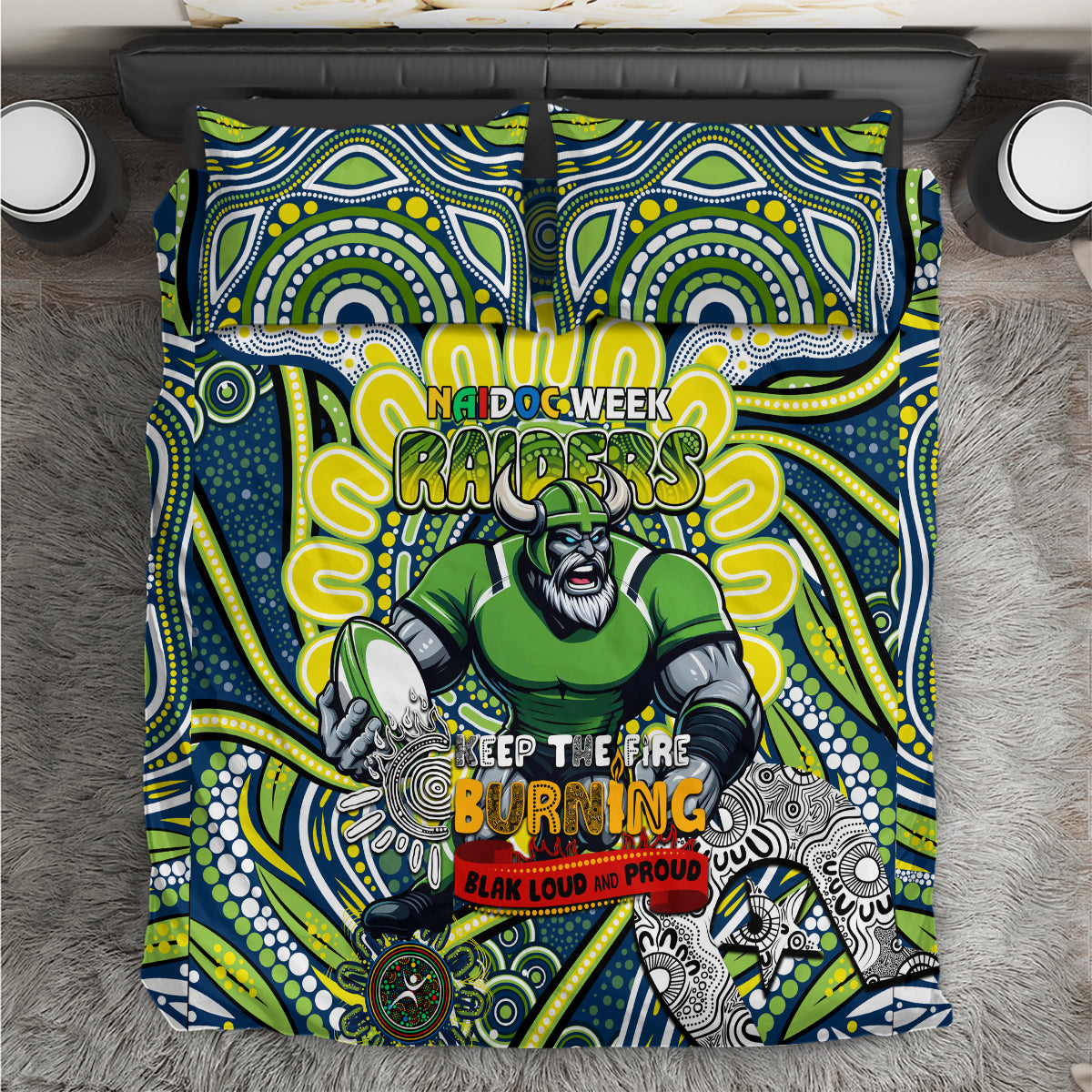 Custom NAIDOC Week 2024 Raiders Bedding Set Mascot Rugby DT02