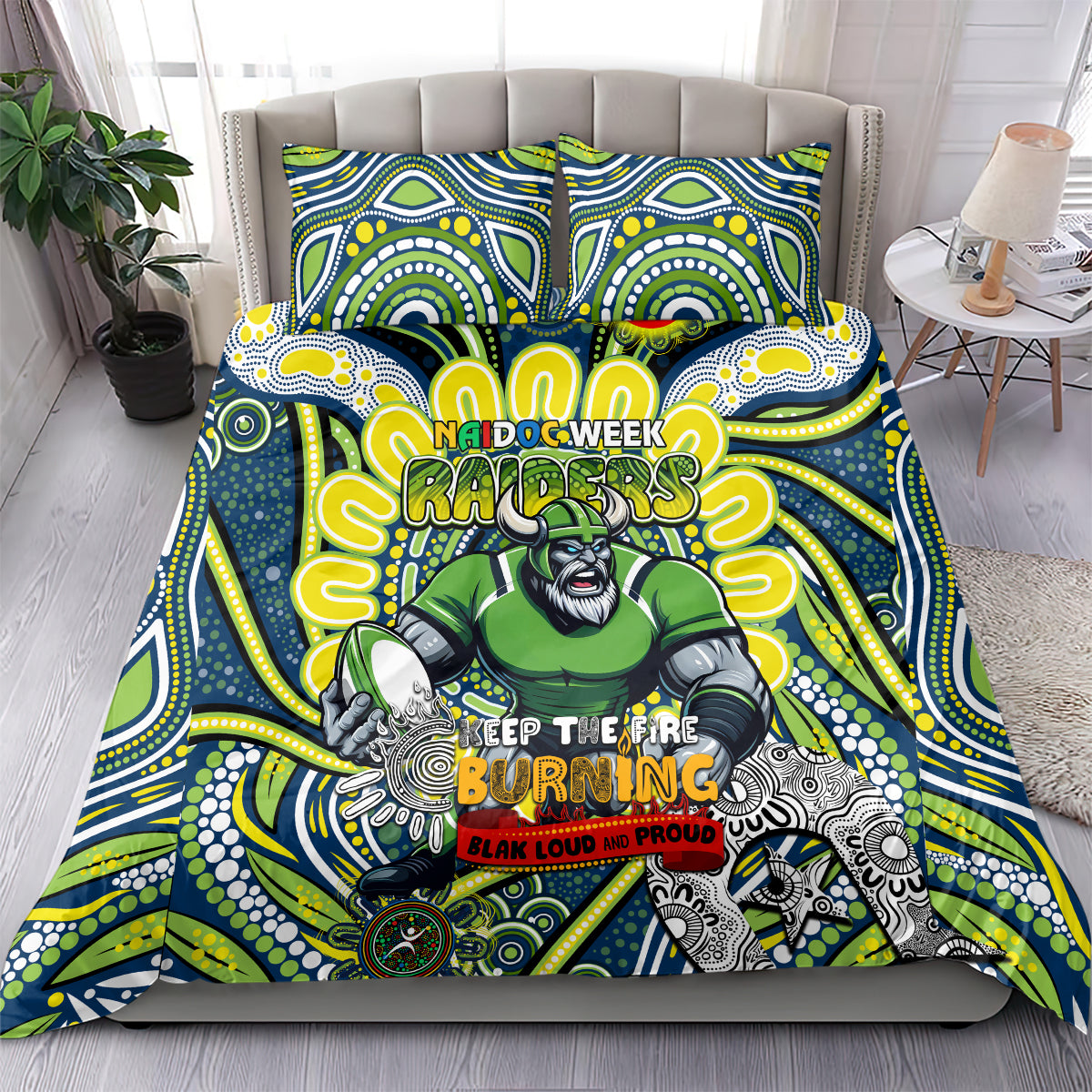 Custom NAIDOC Week 2024 Raiders Bedding Set Mascot Rugby DT02