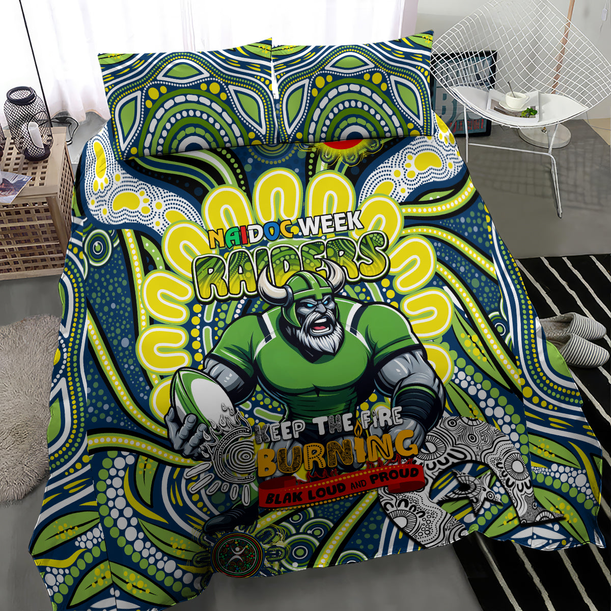 Custom NAIDOC Week 2024 Raiders Bedding Set Mascot Rugby DT02