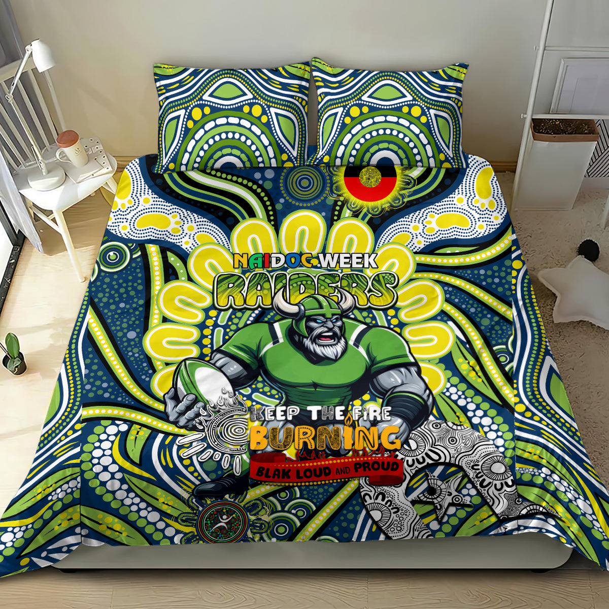 Custom NAIDOC Week 2024 Raiders Bedding Set Mascot Rugby DT02