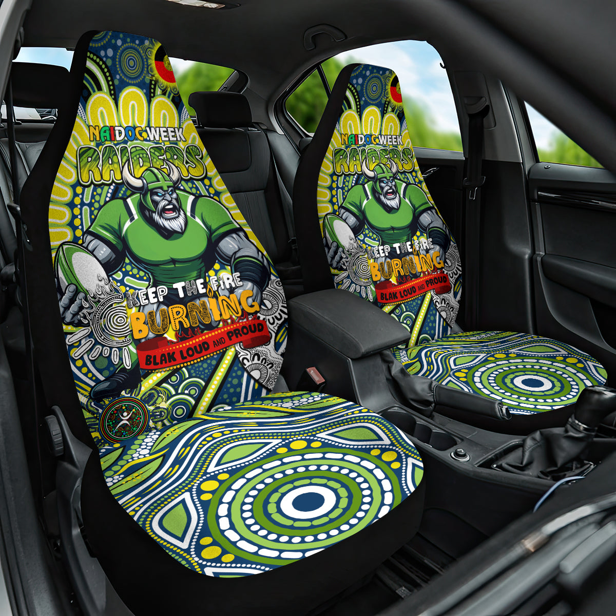 Custom NAIDOC Week 2024 Raiders Car Seat Cover Mascot Rugby DT02