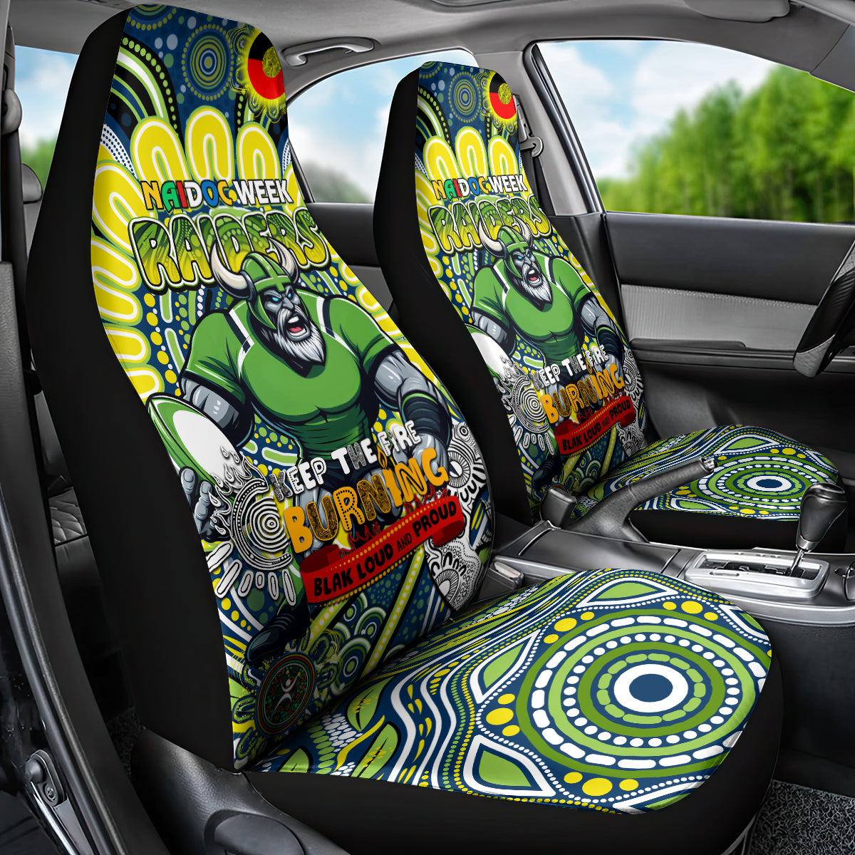 Custom NAIDOC Week 2024 Raiders Car Seat Cover Mascot Rugby DT02