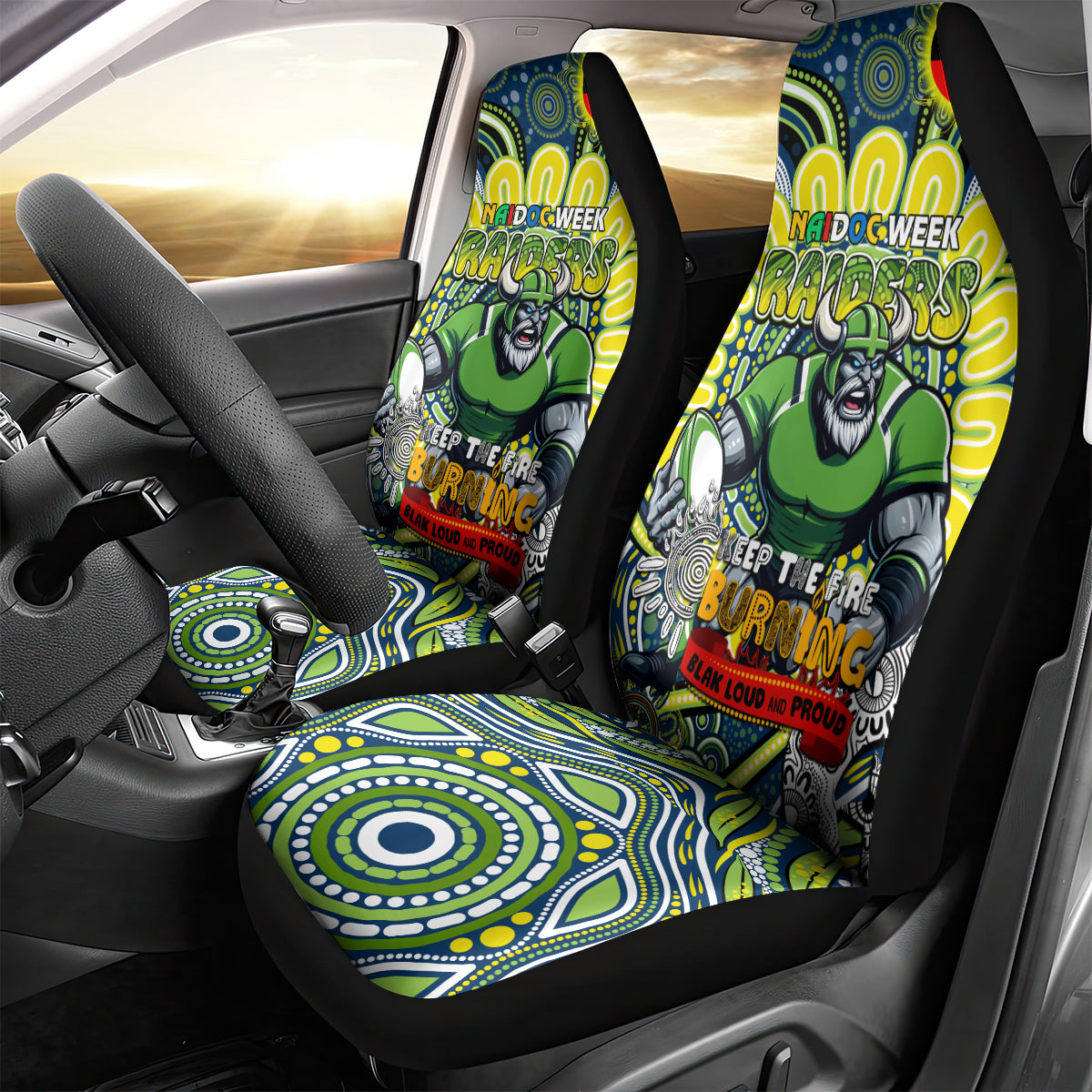 Custom NAIDOC Week 2024 Raiders Car Seat Cover Mascot Rugby DT02