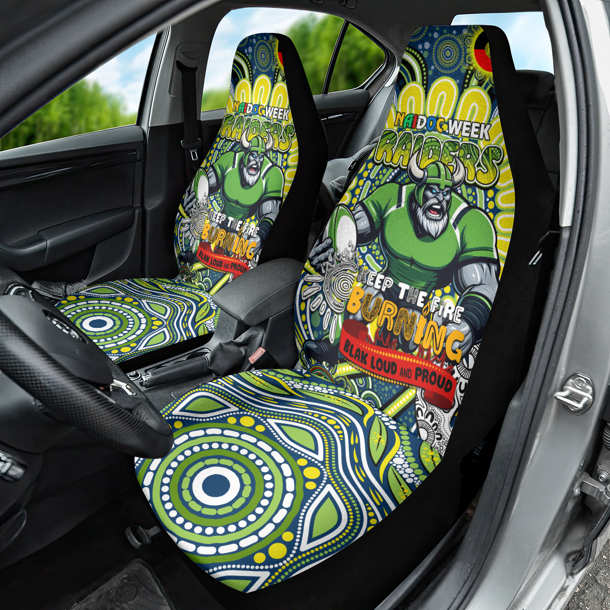 Custom NAIDOC Week 2024 Raiders Car Seat Cover Mascot Rugby DT02