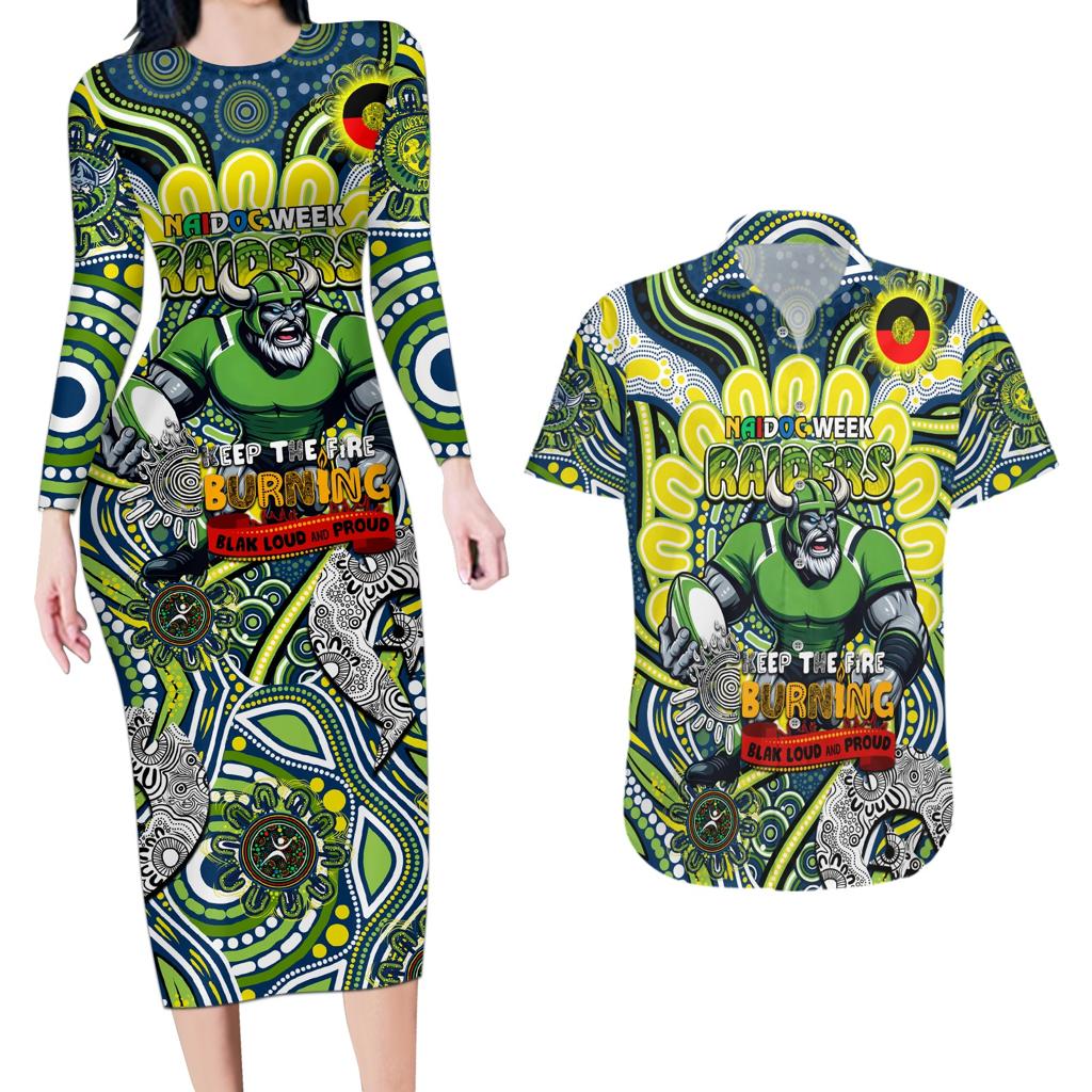Custom NAIDOC Week 2024 Raiders Couples Matching Long Sleeve Bodycon Dress and Hawaiian Shirt Mascot Rugby DT02