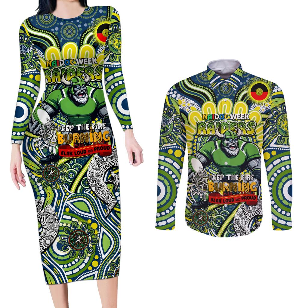 Custom NAIDOC Week 2024 Raiders Couples Matching Long Sleeve Bodycon Dress and Long Sleeve Button Shirt Mascot Rugby DT02