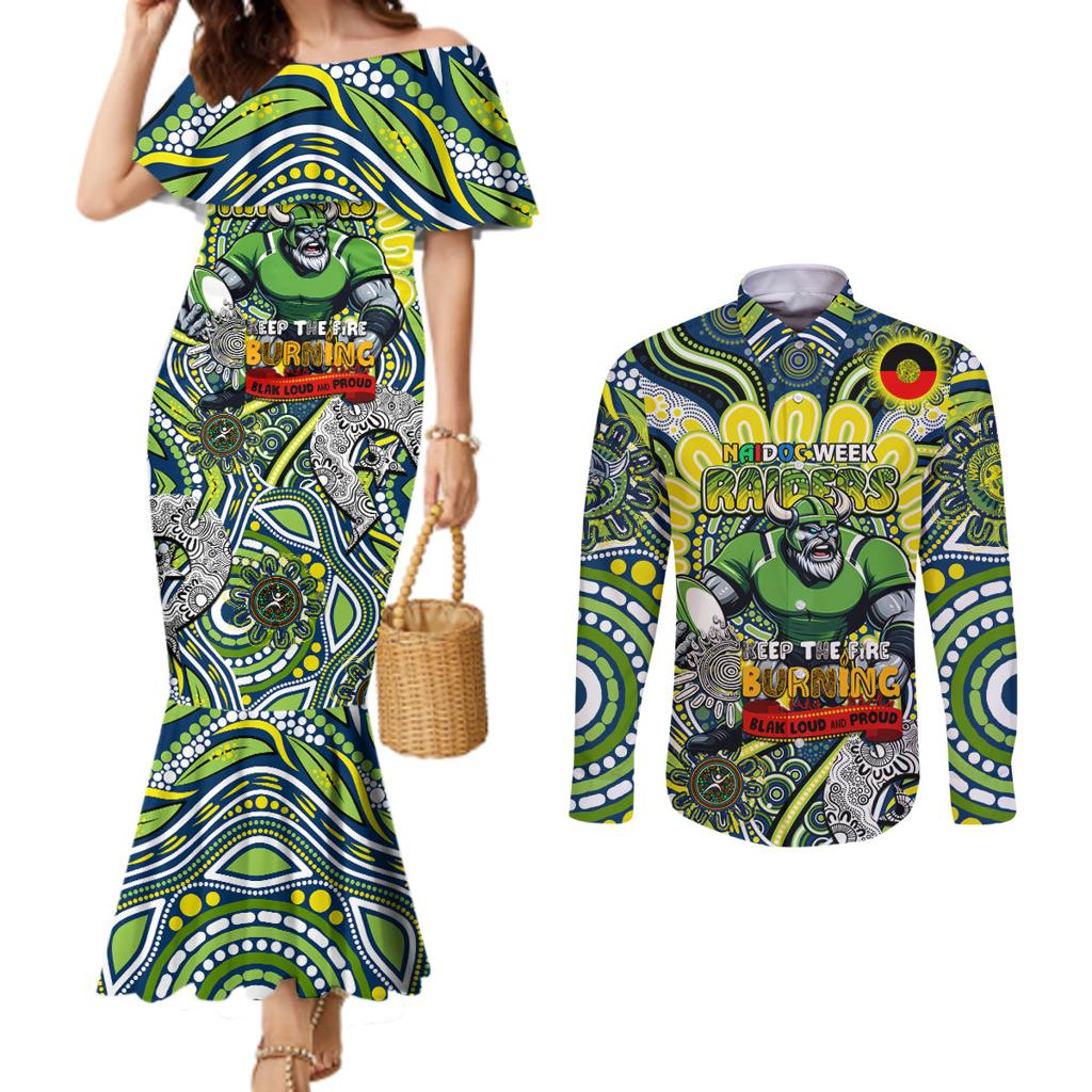 Custom NAIDOC Week 2024 Raiders Couples Matching Mermaid Dress and Long Sleeve Button Shirt Mascot Rugby DT02