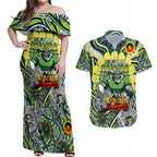 Custom NAIDOC Week 2024 Raiders Couples Matching Off Shoulder Maxi Dress and Hawaiian Shirt Mascot Rugby DT02