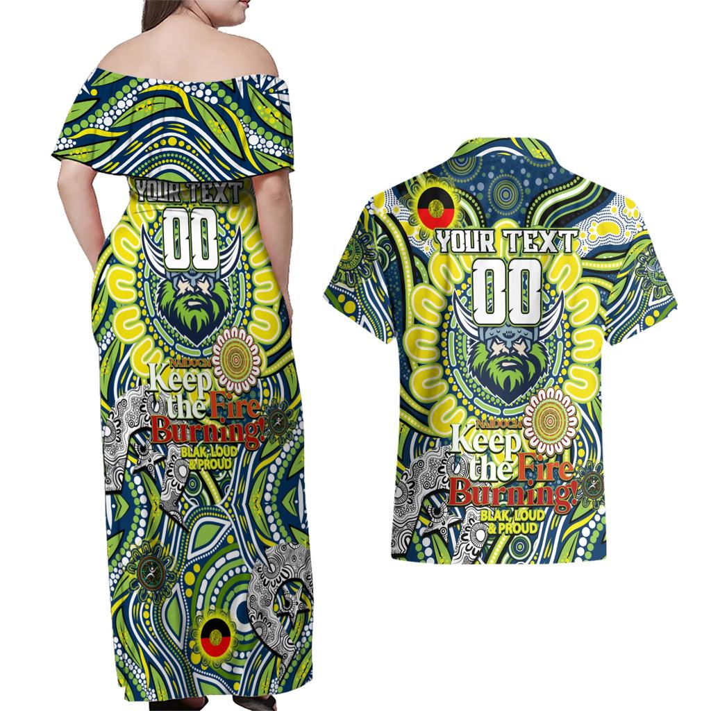 Custom NAIDOC Week 2024 Raiders Couples Matching Off Shoulder Maxi Dress and Hawaiian Shirt Mascot Rugby DT02