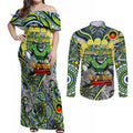 Custom NAIDOC Week 2024 Raiders Couples Matching Off Shoulder Maxi Dress and Long Sleeve Button Shirt Mascot Rugby DT02