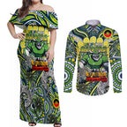Custom NAIDOC Week 2024 Raiders Couples Matching Off Shoulder Maxi Dress and Long Sleeve Button Shirt Mascot Rugby DT02