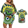 Custom NAIDOC Week 2024 Raiders Couples Matching Off Shoulder Short Dress and Hawaiian Shirt Mascot Rugby DT02