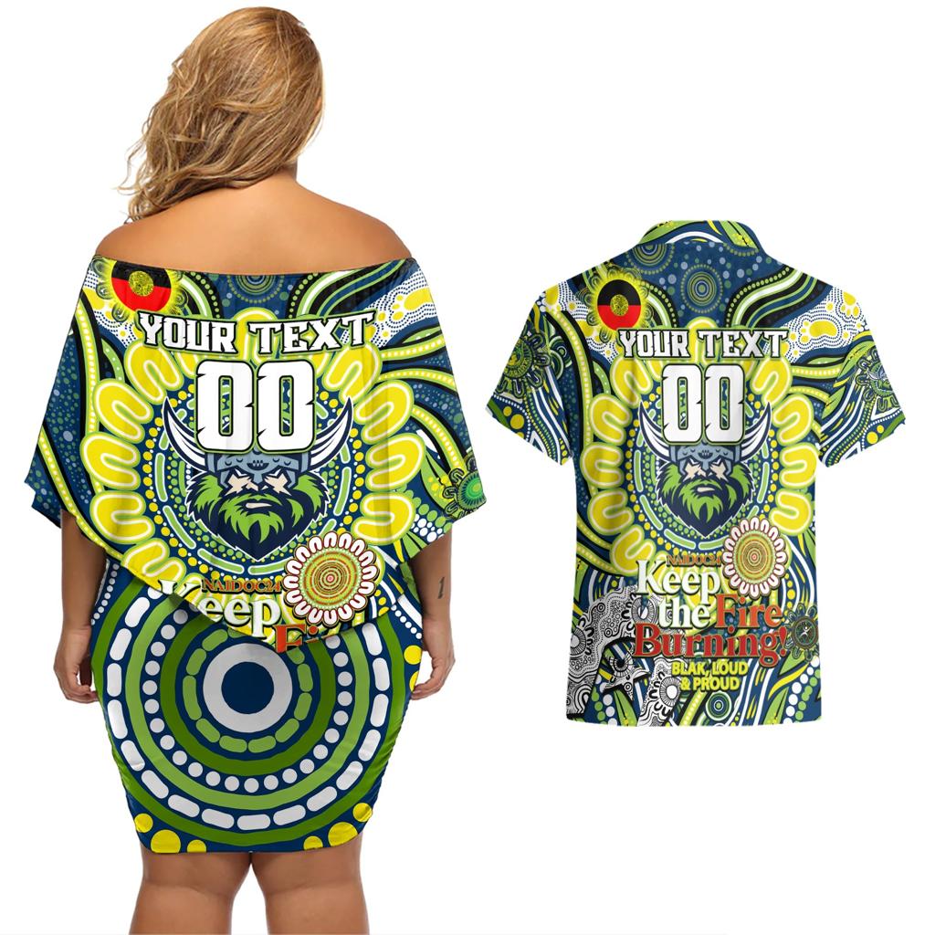Custom NAIDOC Week 2024 Raiders Couples Matching Off Shoulder Short Dress and Hawaiian Shirt Mascot Rugby DT02