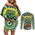 Custom NAIDOC Week 2024 Raiders Couples Matching Off Shoulder Short Dress and Long Sleeve Button Shirt Mascot Rugby DT02